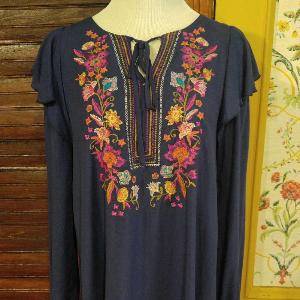 NWT Embroidered Navy Blue Dress